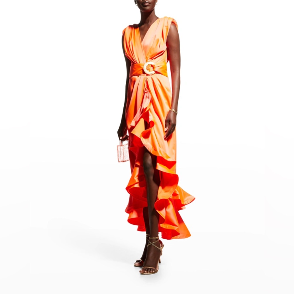 Bronx And Banco - Lika Belted Asymmetric Ruffle Dress